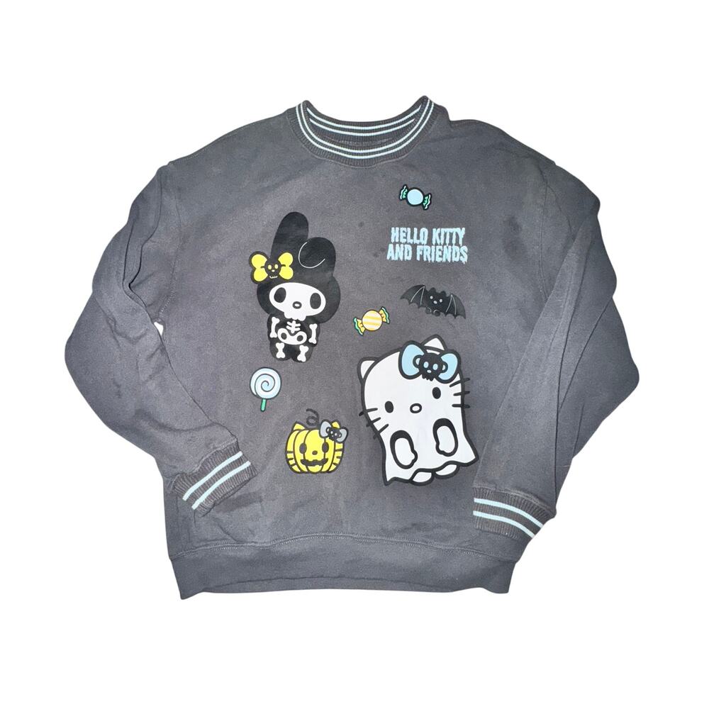 Hello Kitty And Friend Sanrio Halloween Sweatshirt Women's Sz M Gray Ghost Mummy